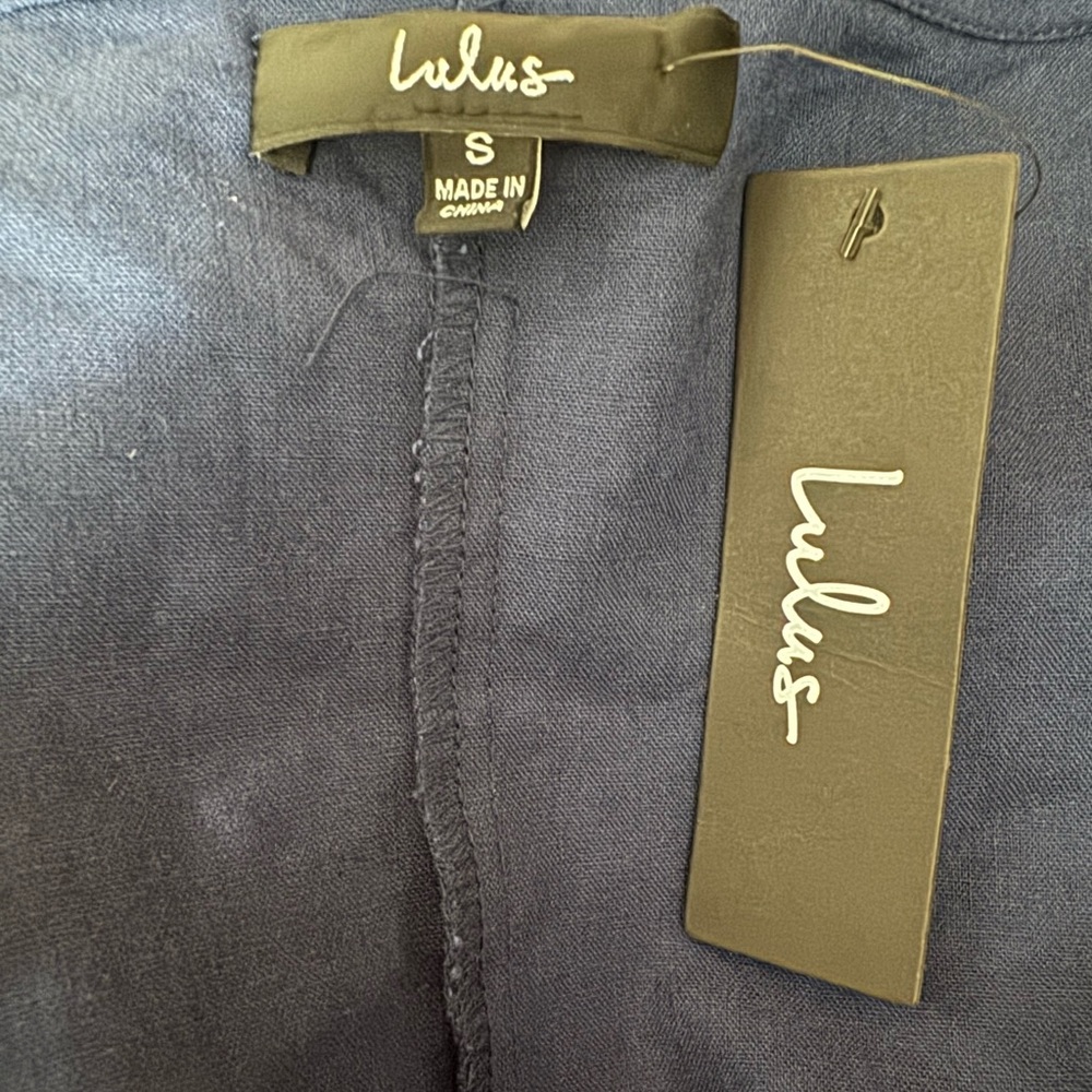 Lulu’s (NWT) Navy Blue Linen Wrap Front Cutout Midi Dress - Picture 5 of 7